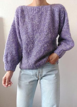 Вязаный свитер лавандовый шерстяной свитер джемпер шерсть пуловер реглан лонгслив кофта винтажный свитер ручная вязка3 фото