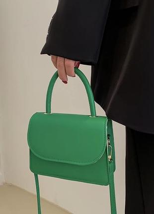 Женская классическая сумка кросс-боди на ремешке через плечо 6130 зеленая3 фото