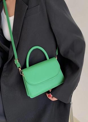 Женская классическая сумка кросс-боди на ремешке через плечо 6130 зеленая5 фото