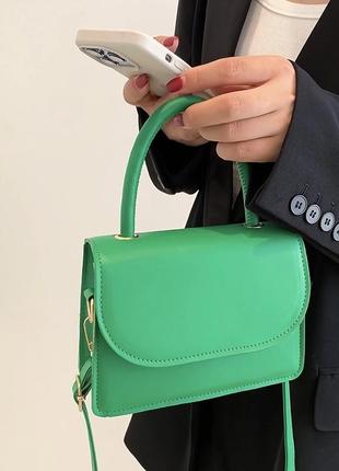Женская классическая сумка кросс-боди на ремешке через плечо 6130 зеленая8 фото