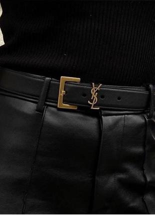 Ремень черный кожаный ysl с золотой фурнитурой3 фото