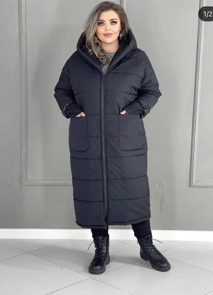 Теплая дутая куртка пуховик с капюшоном и карманами пальто куртка1 фото