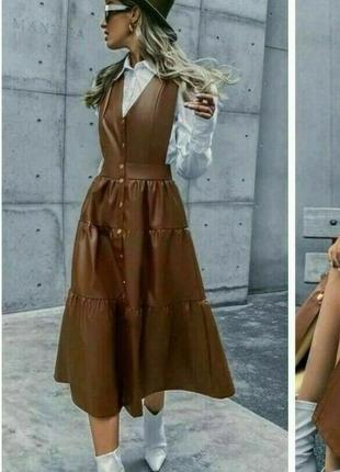 Zara платье-пинафор из искусственной кожи  с оборками1 фото