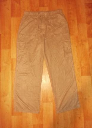 Штаны брюки беж замша прямые свободные на талию с карманами р.16 -  l - marks spencer