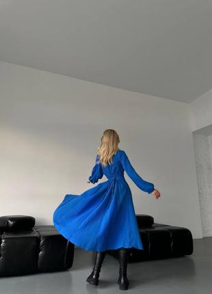 Ніжна сукня міді муслін на шнурівці з розрізом декольте 6 кольорів8 фото