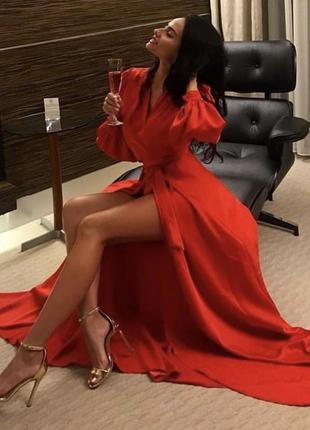 Червоне вечірнє плаття довге шовкове ошатне випускний5 фото