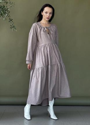 Длинное теплое асимметричное платье в стиле бохо