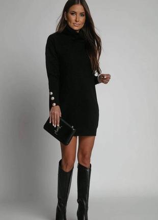 Платье миди прямого силуета воротник широкий с подворотом под горло рукав длинный манжет с декором ткань двусторонняя ангора