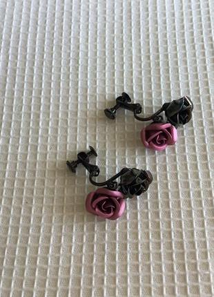 Сережки кліпси квіти троянди бронзового і рожевого кольорів4 фото