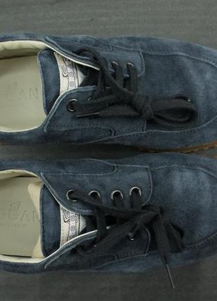 Шикарные кожаные ботинки hogan blue suede traditional low top lace up shoes2 фото