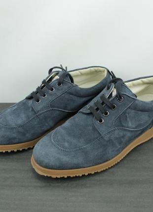 Шикарные кожаные ботинки hogan blue suede traditional low top lace up shoes3 фото