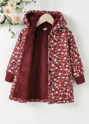 Пальто, курточка з капюшоном на підкладці з квітковим принтом для дівчаток