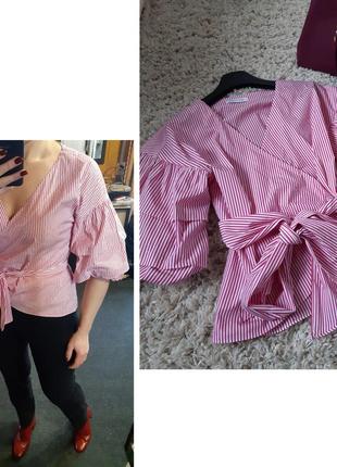 Мега стильна блуза в смужку/запах/ об'ємний рукав, louis and mia, p. 36-381 фото