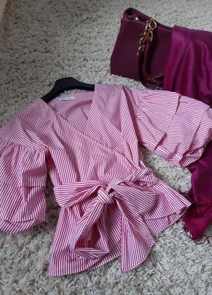 Мега стильна блуза в смужку/запах/ об'ємний рукав, louis and mia, p. 36-383 фото