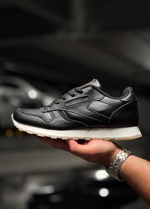 Reebok classic leather black white кроссовки