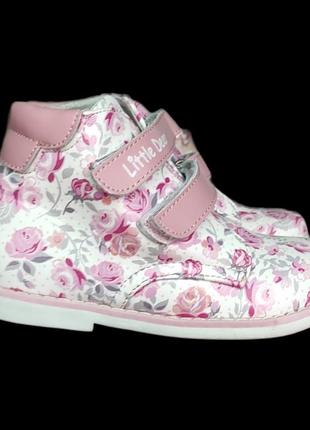 Ботинки деми на липучках розовые рисунок розы новые4 фото
