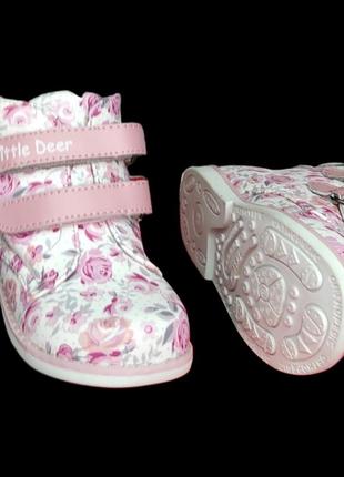 Ботинки деми на липучках розовые рисунок розы новые6 фото
