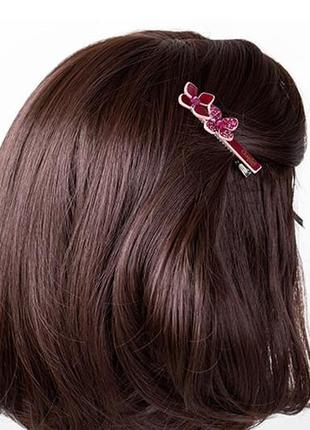 Рожевий затискач для волосся chaplet paris прямокутної форми з квітами, французька якість3 фото