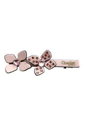 Рожевий затискач для волосся chaplet paris прямокутної форми з квітами, французька якість4 фото