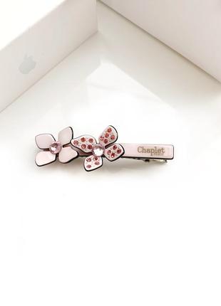 Рожевий затискач для волосся chaplet paris прямокутної форми з квітами, французька якість2 фото