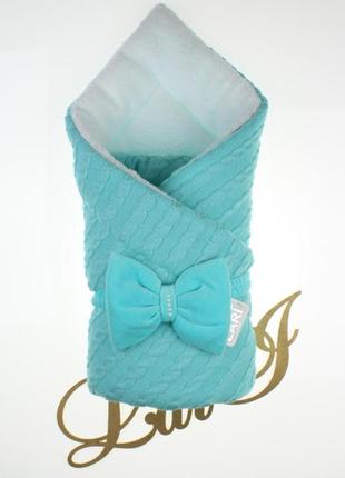 Зимний конверт на выписку для новорожденных в роддом. вязаное одеяло (плед) 85*85 см