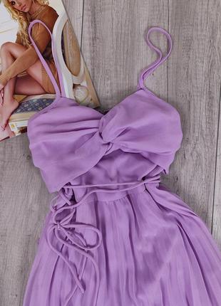 Сиреневое платье миди с плиссировкой и поясом asos design размер 10 (xs-s)4 фото