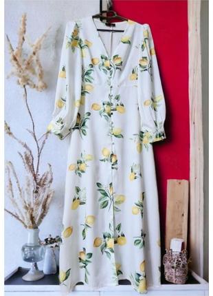 Довге плаття на ґудзиках у принт лимонки in the style7 фото