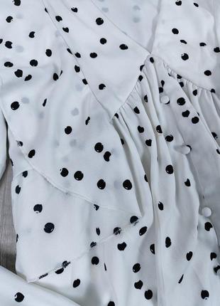Женское платье с длинным рукавом и оборками белое в горох размер l4 фото