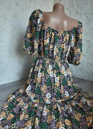 Платье длинное/миди вискоза цветочный принт разноцветный: жёлтый/белый/розовый/зелёный цвет,48-502 фото