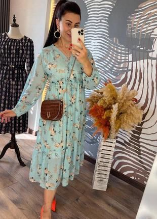 Платье шифон миди   цветочный принт на осень