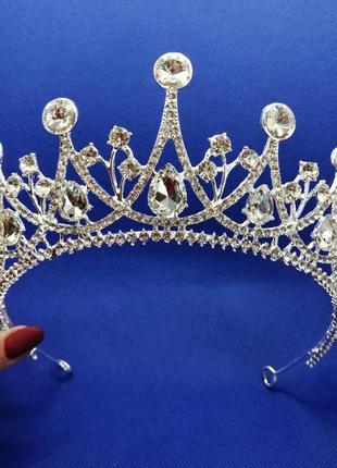 Диадема, тиара, корона под серебро с прозрачными камнями,  высота 6,5 см.