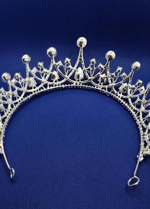 Диадема, тиара, корона под серебро с прозрачными камнями, высота 6,5 см.