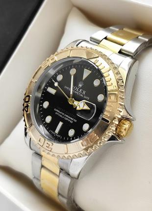 Мужские наручные часы комбинированного цвета - золото-серебро с черным циферблатом4 фото