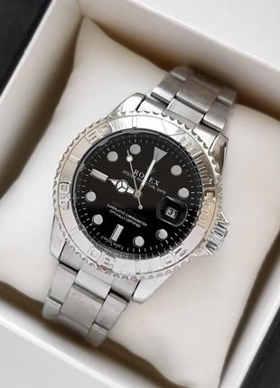 Наручные кварцевые часы для мужчин серебристого цвета с черным циферблатом, дата