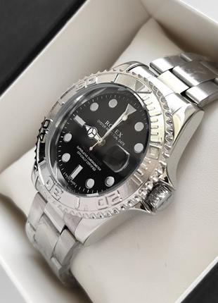 Наручные кварцевые часы для мужчин серебристого цвета с черным циферблатом, дата3 фото