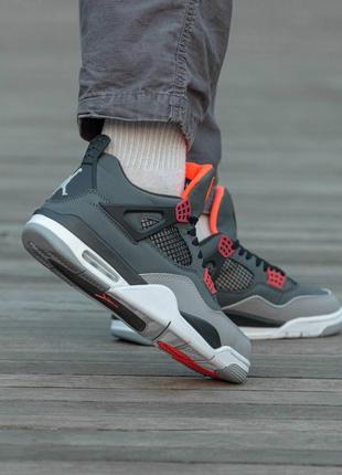 Мужские кроссовки nike air jordan retro 4 black\grey\red #найк6 фото