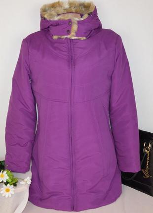Фиолетовая утепленная куртка с капюшоном и карманами cotton traders синтепон этикетка2 фото
