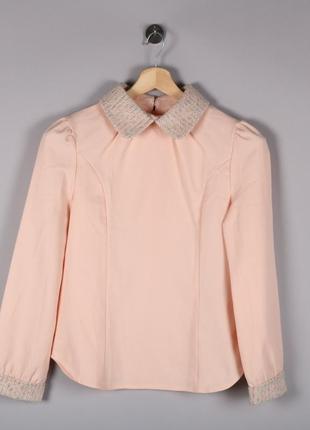 Красивая блуза комбинированная твидом цвет пудры с м 8-10