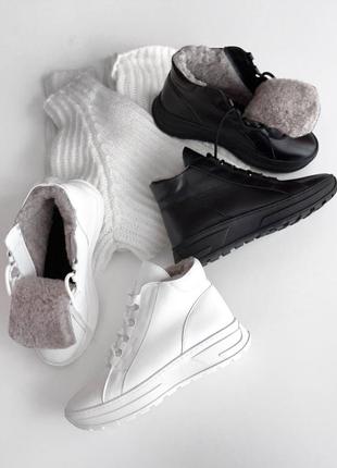 Хайтопы ботинки ботинки кроссовки зимние в черном и белом цвете кожаные на шнуровке 🖤4 фото