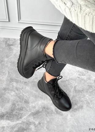 Хайтопы ботинки ботинки кроссовки зимние в черном и белом цвете кожаные на шнуровке 🖤8 фото