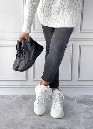 Хайтопы ботинки ботинки кроссовки зимние в черном и белом цвете кожаные на шнуровке 🖤3 фото