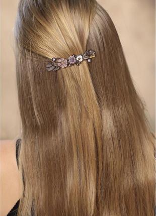 Заколка-автомат  для волосся “adeline” від  cerco з квітами і перлами, преміум якість6 фото