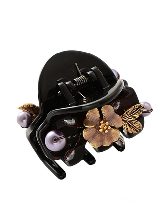 Чорний крабик для волосся  cerco “аdeline” з квіткою і перлами, преміум якість2 фото