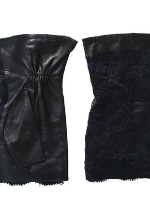 Женские кожаные митенки с гипюром pitas 06194 фото