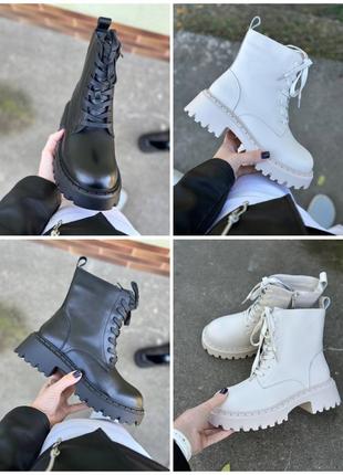 Стильні черевики зимові у чорному та бежевому кольорі