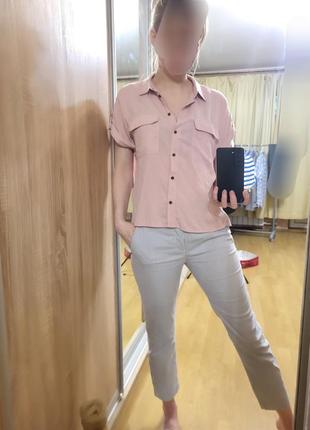 Базові брюки весна s m 44 46 штани у смужку zara стильні штанці брюки укороченные штаны