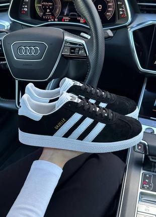 Женские кроссовки adidas originals gazelle black white  ⁇  smb