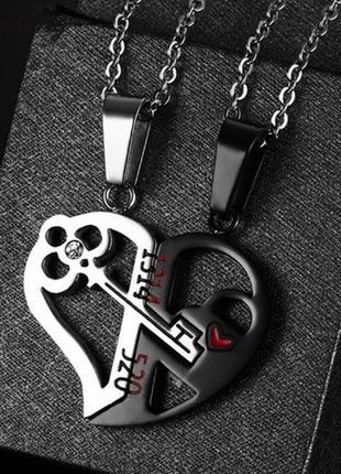 Кулони парні для закоханих ключ в серці чорний1 фото