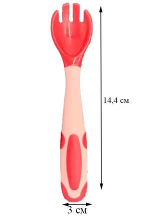 Набір кругла тарілка y4, термочутлива ложка виделка, слюнявчик червоний3 фото