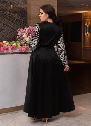 48-70р длинное вечернее платье атлас черная батал большие размеры длинный рукав макси в пол5 фото